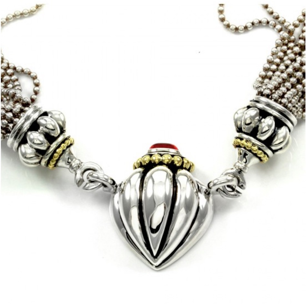 LAGOS CAVIAR STERLING SILVER AND 18K GOLD NECKLACE WITH HEART PENDANT